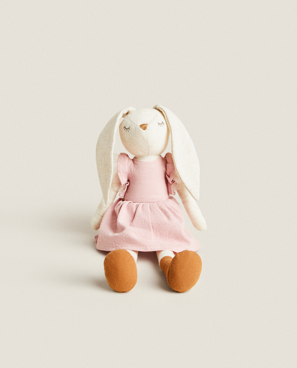 BUNNY SOFT TOY DRESSED IN PINK