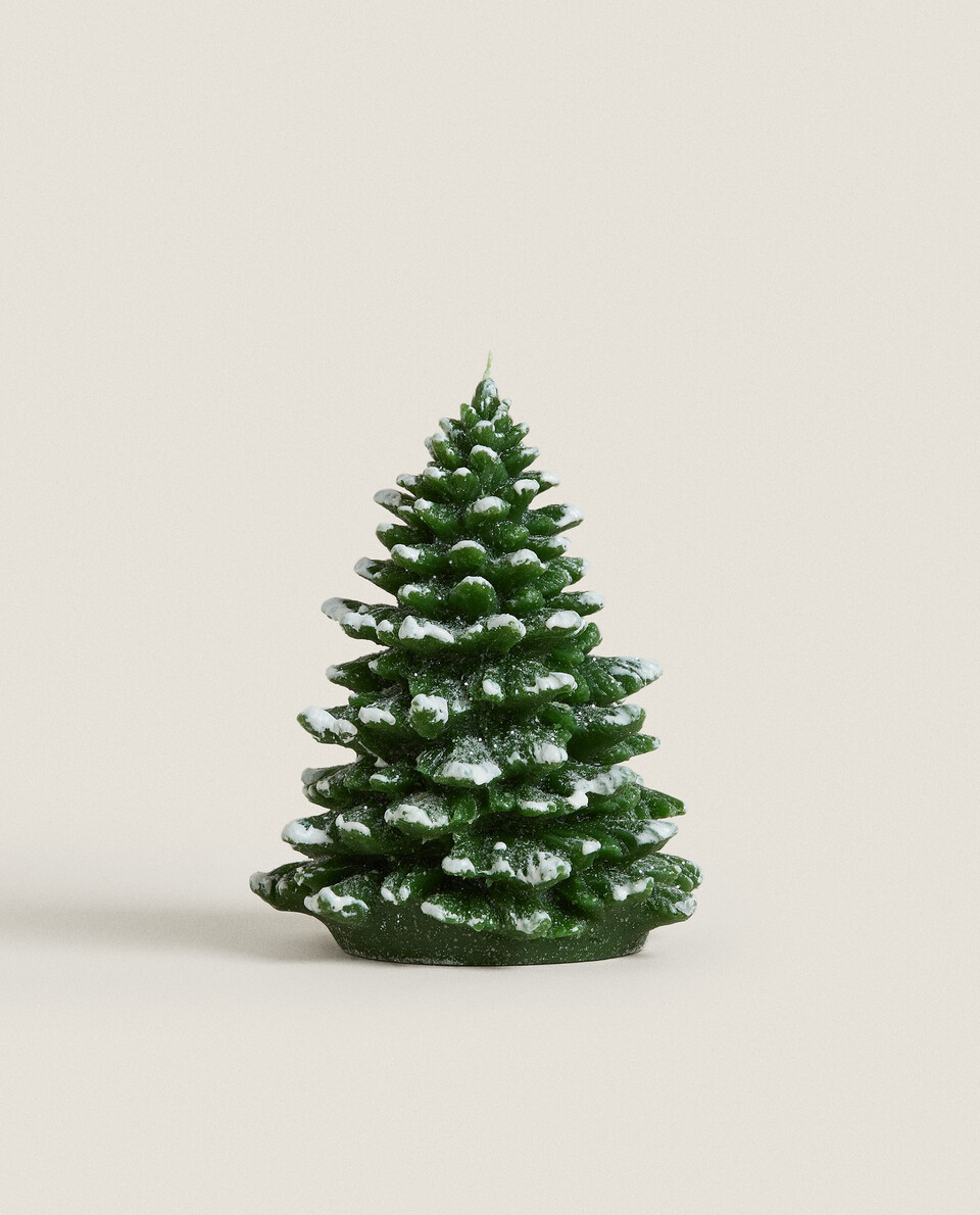 GREEN FIR TREE WITH SNOW CANDLE