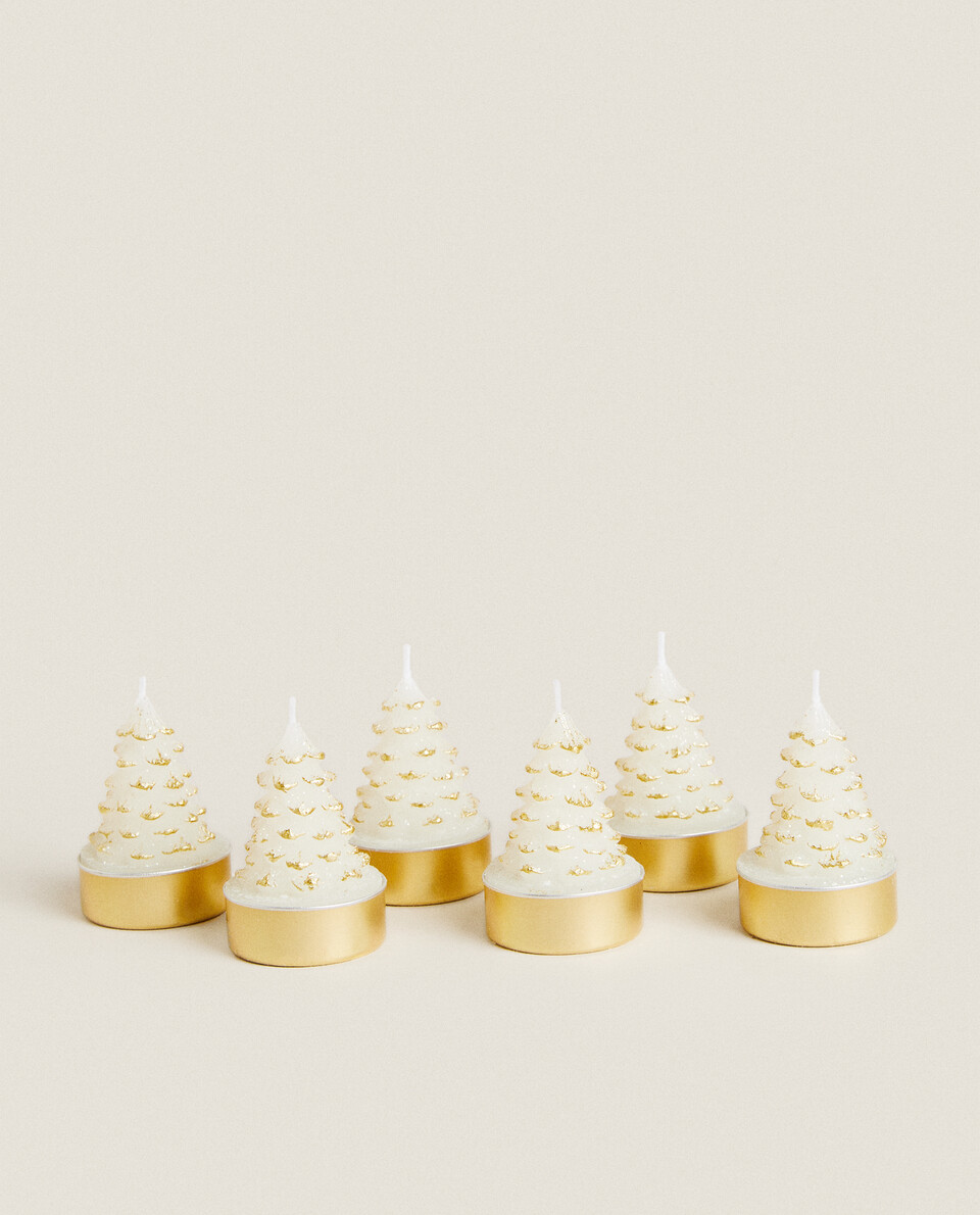 GOLD FIR TREE CANDLES (PACK OF 6)
