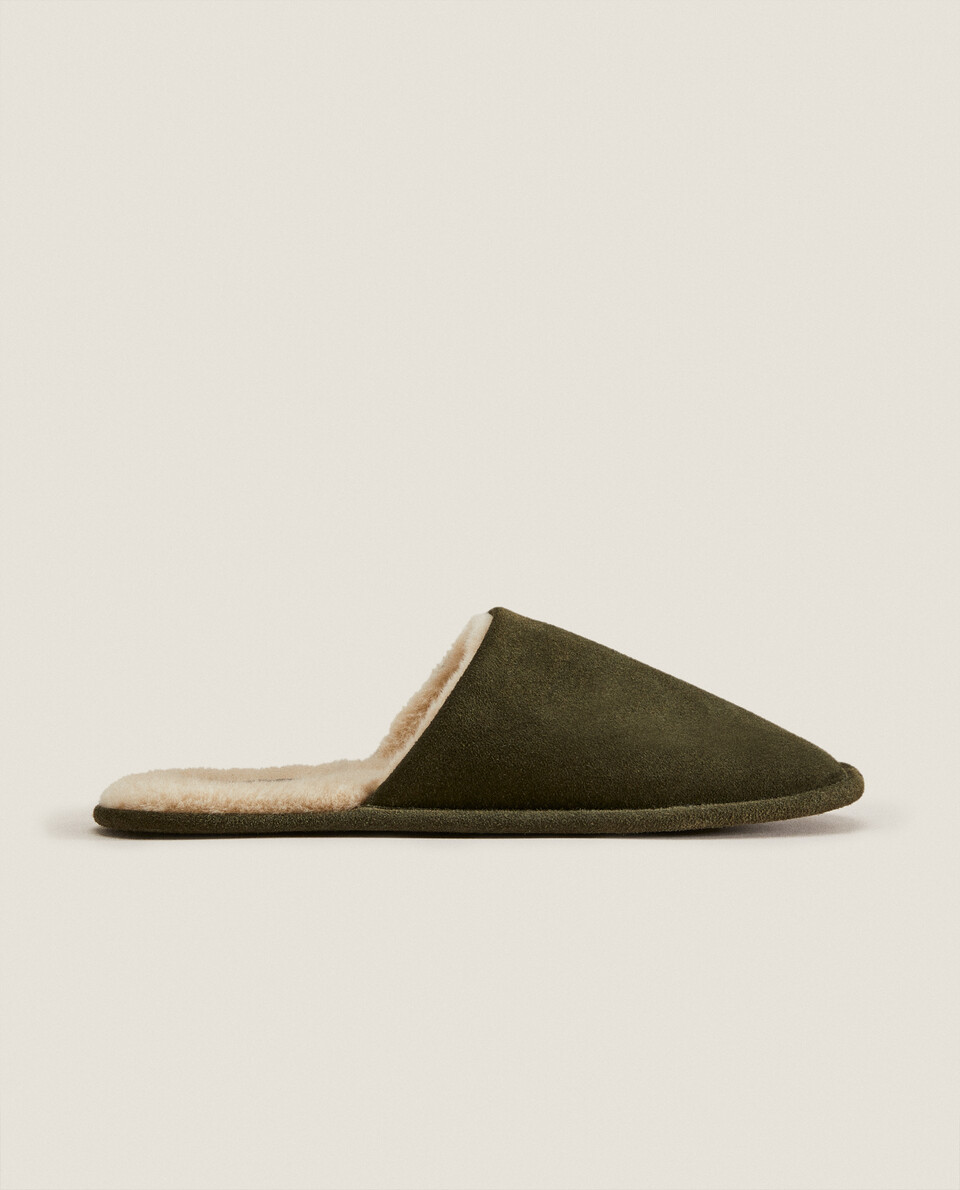 Warm leather mule slippers