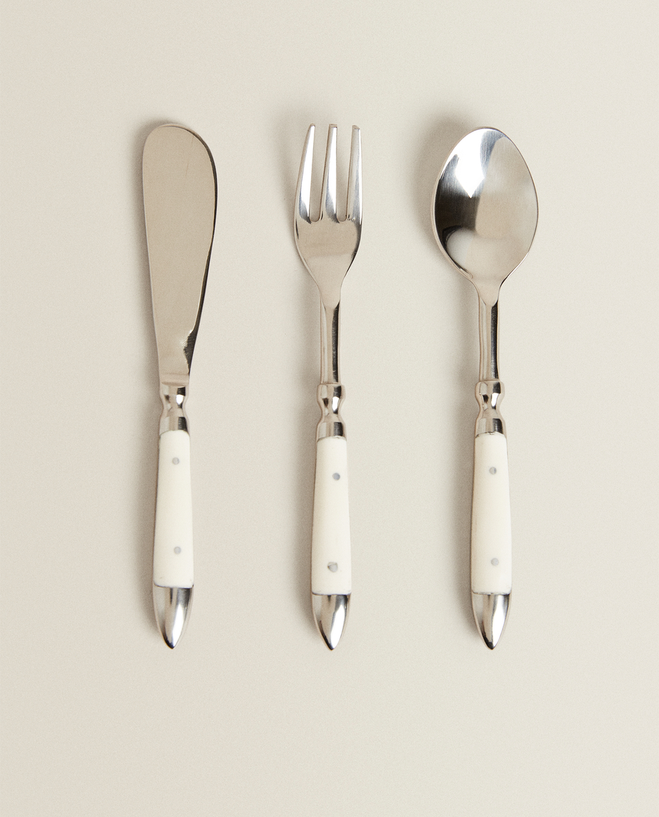 SET OF 3 STEEL AND RESIN PIECES OF BREAKFAST CUTLERY