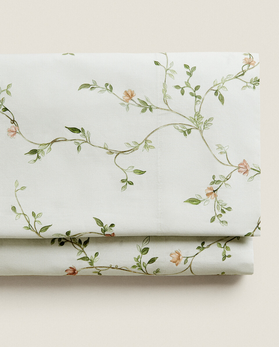 FLAT SHEET WITH FLORAL AND BRANCH PRINT