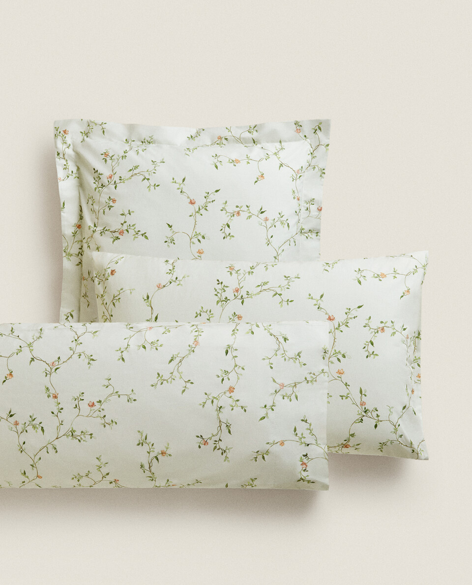 PILLOWCASE WITH FLORAL AND BRANCH PRINT