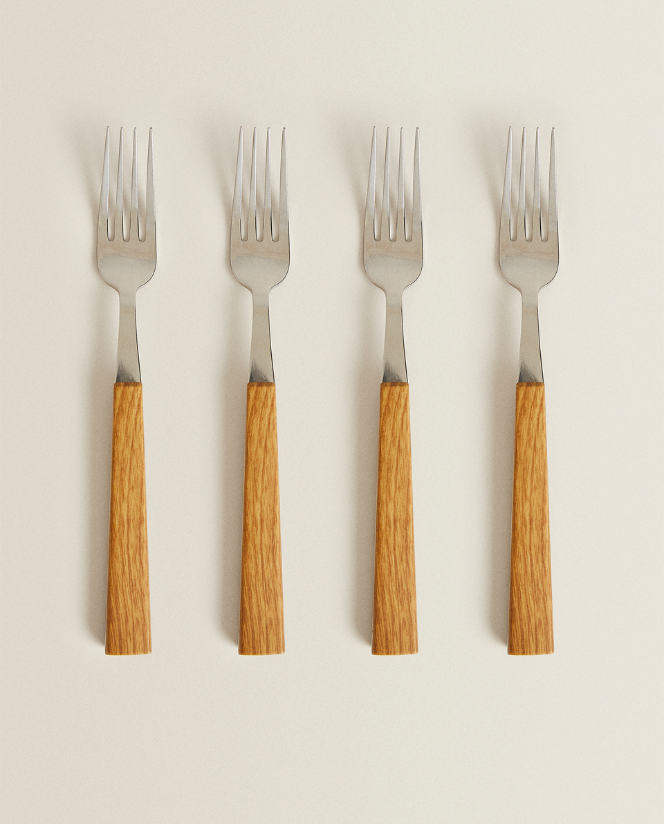 BOX OF 4 FORKS WITH WOOD-EFFECT HANDLES