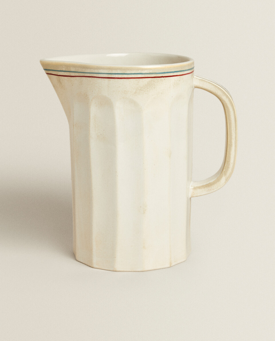 FACETED JUG WITH COLOURED LINES