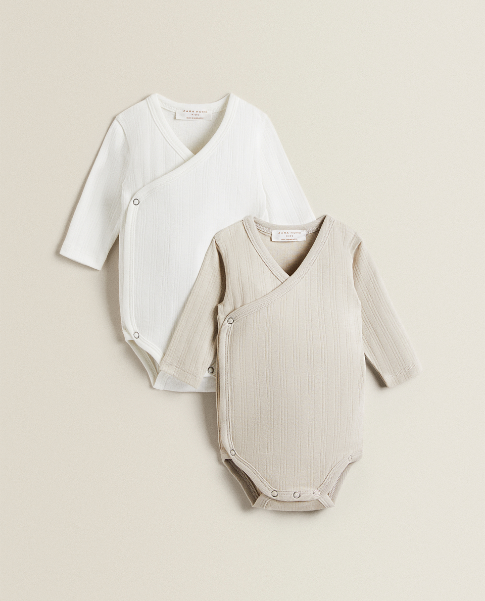 RIBBED COTTON WRAP BODYSUIT (PACK OF 2)