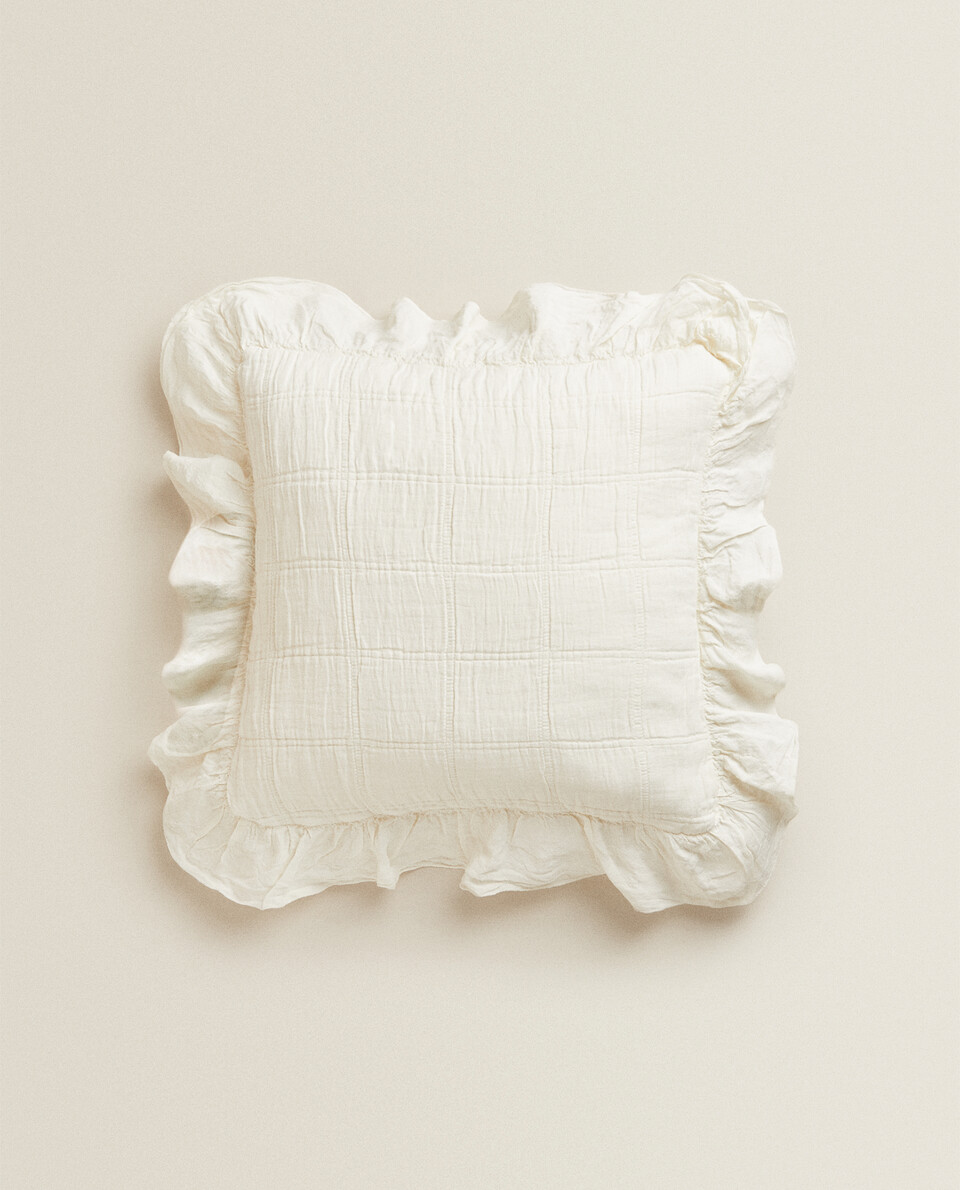 CHECK COTTON AND LINEN CUSHION COVER