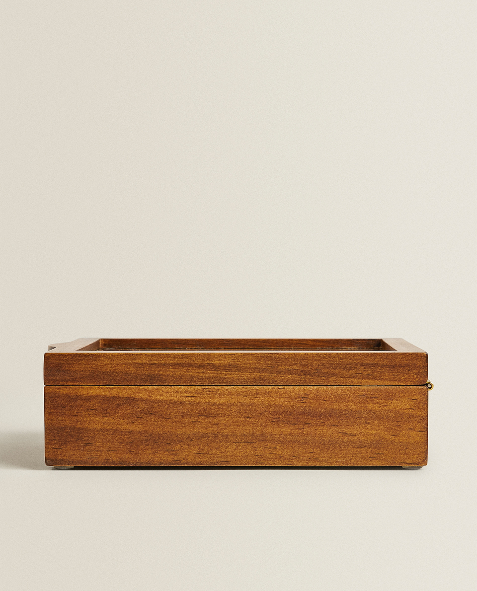 WOODEN AND LINEN JEWELLERY BOX