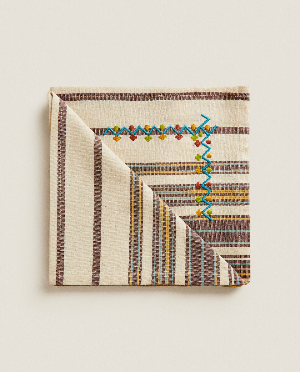 STRIPED NAPKIN WITH EMBROIDERY (PACK OF 2)