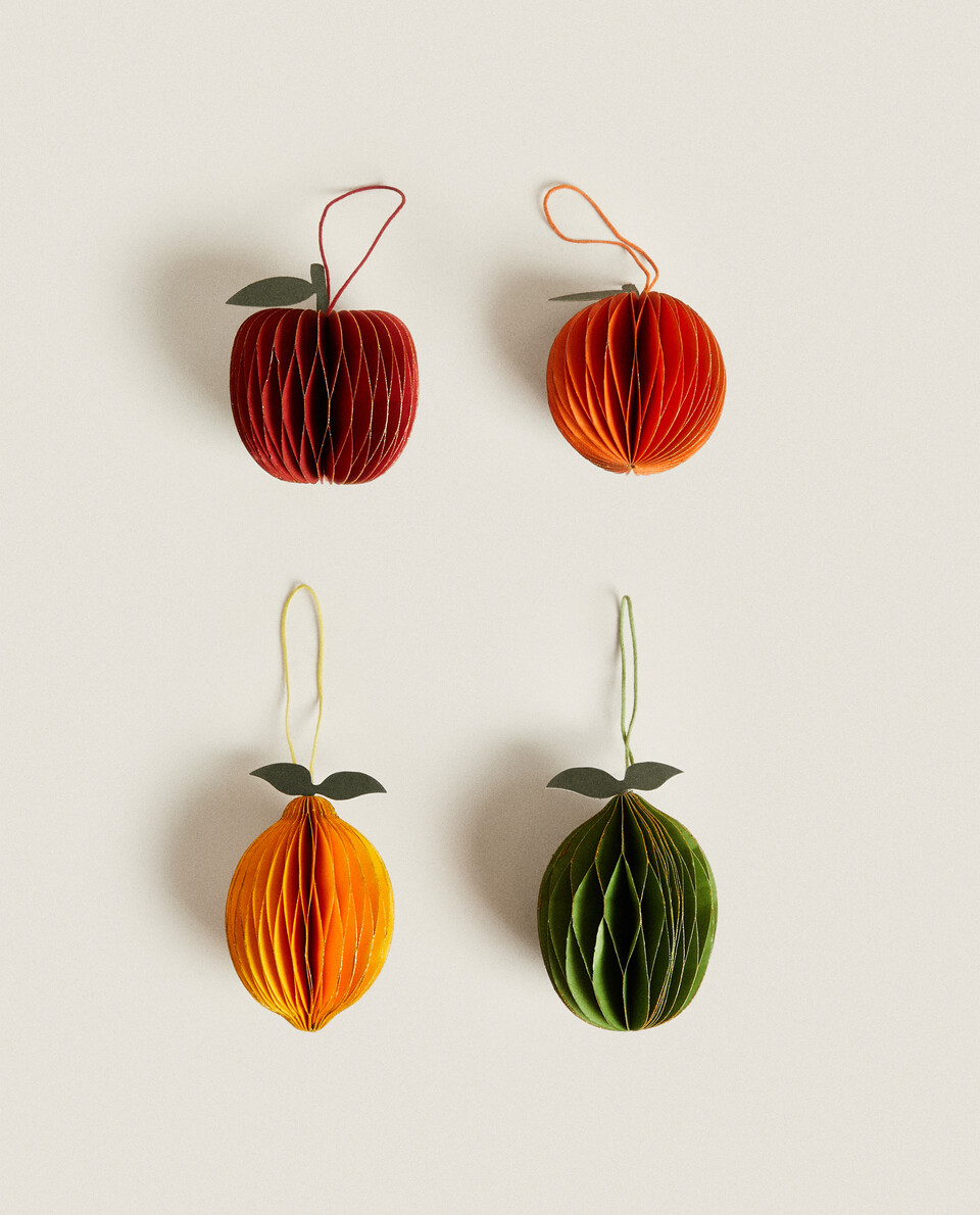 PACK OF FRUIT CHRISTMAS PAPER DECORATIONS (PACK OF 4)