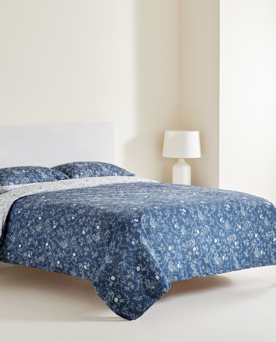 BLUE FLORAL PRINT DUVET COVER