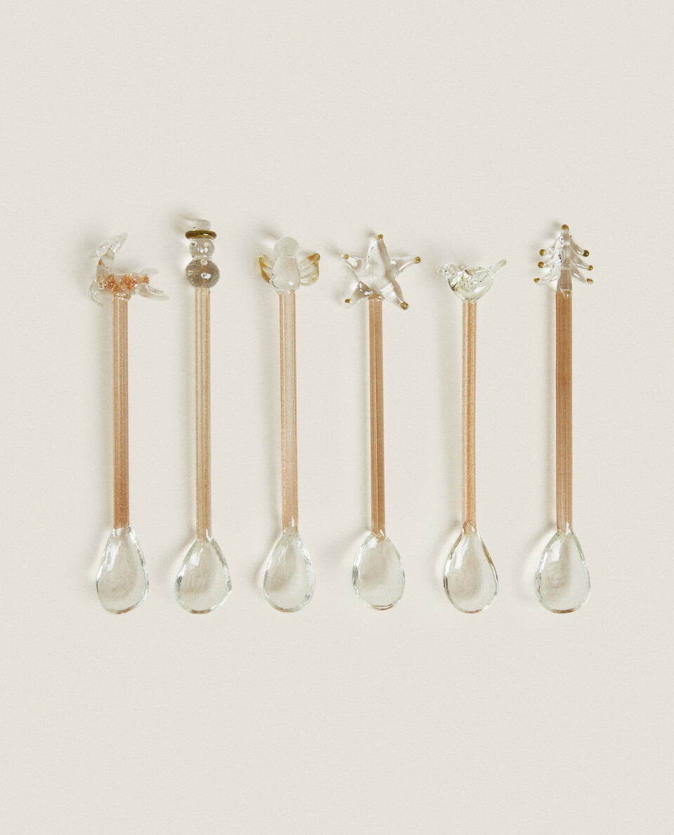 CHRISTMAS GLASS DESSERT SPOON CHARMS (PACK OF 6)