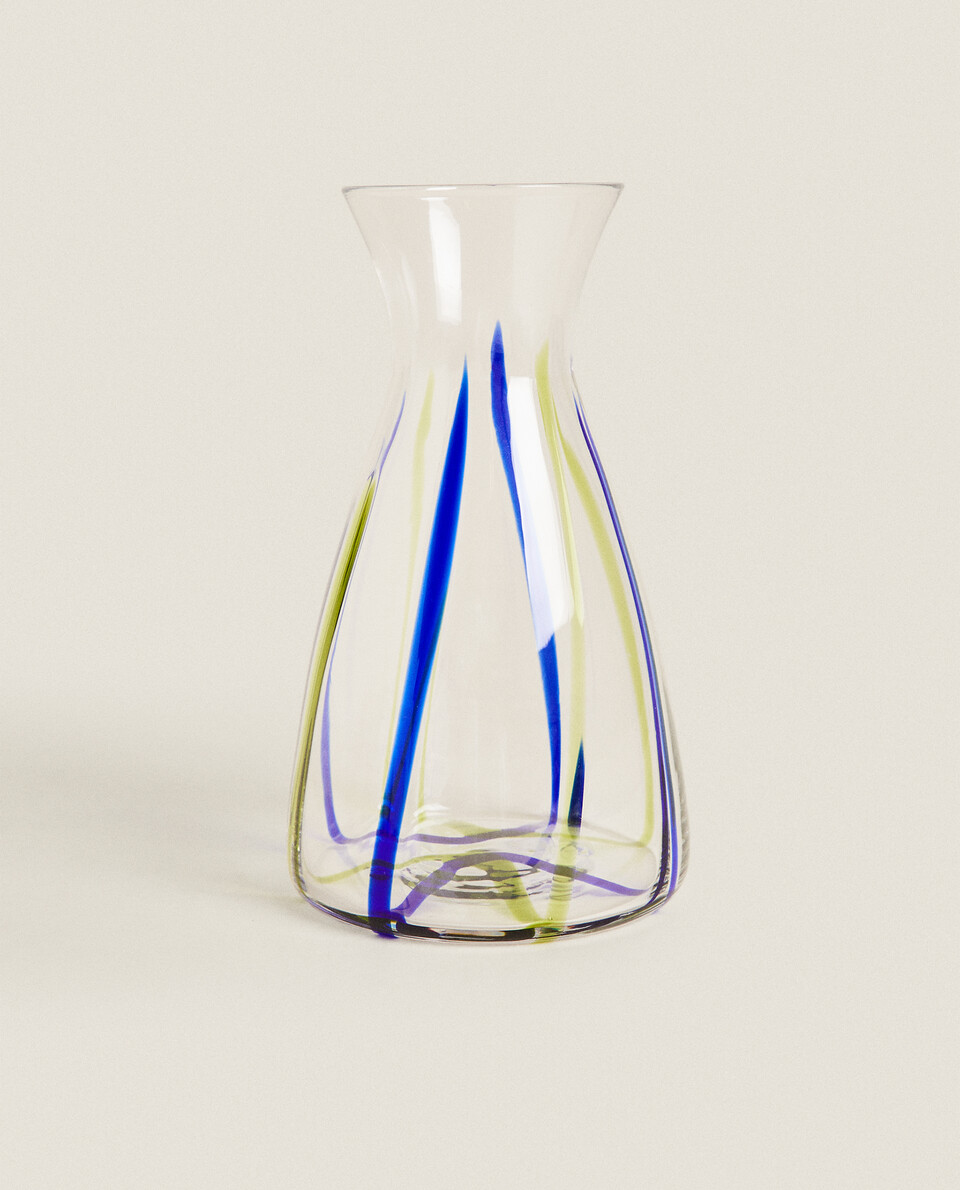 GLASS BOTTLE WITH COLOURED LINES