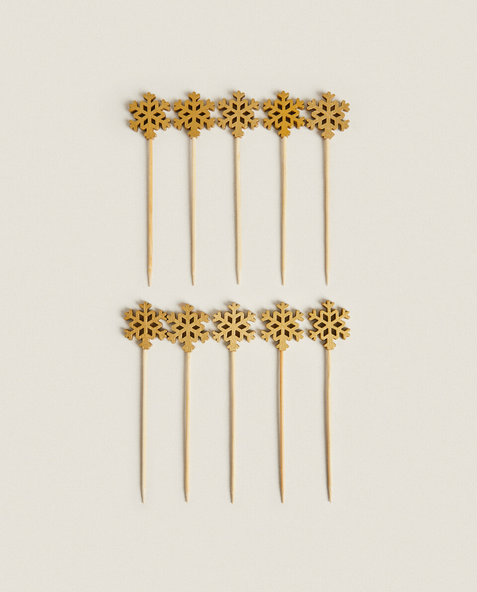 PACK OF CHRISTMAS SNOWFLAKES COCKTAIL PICKS (PACK OF 10)