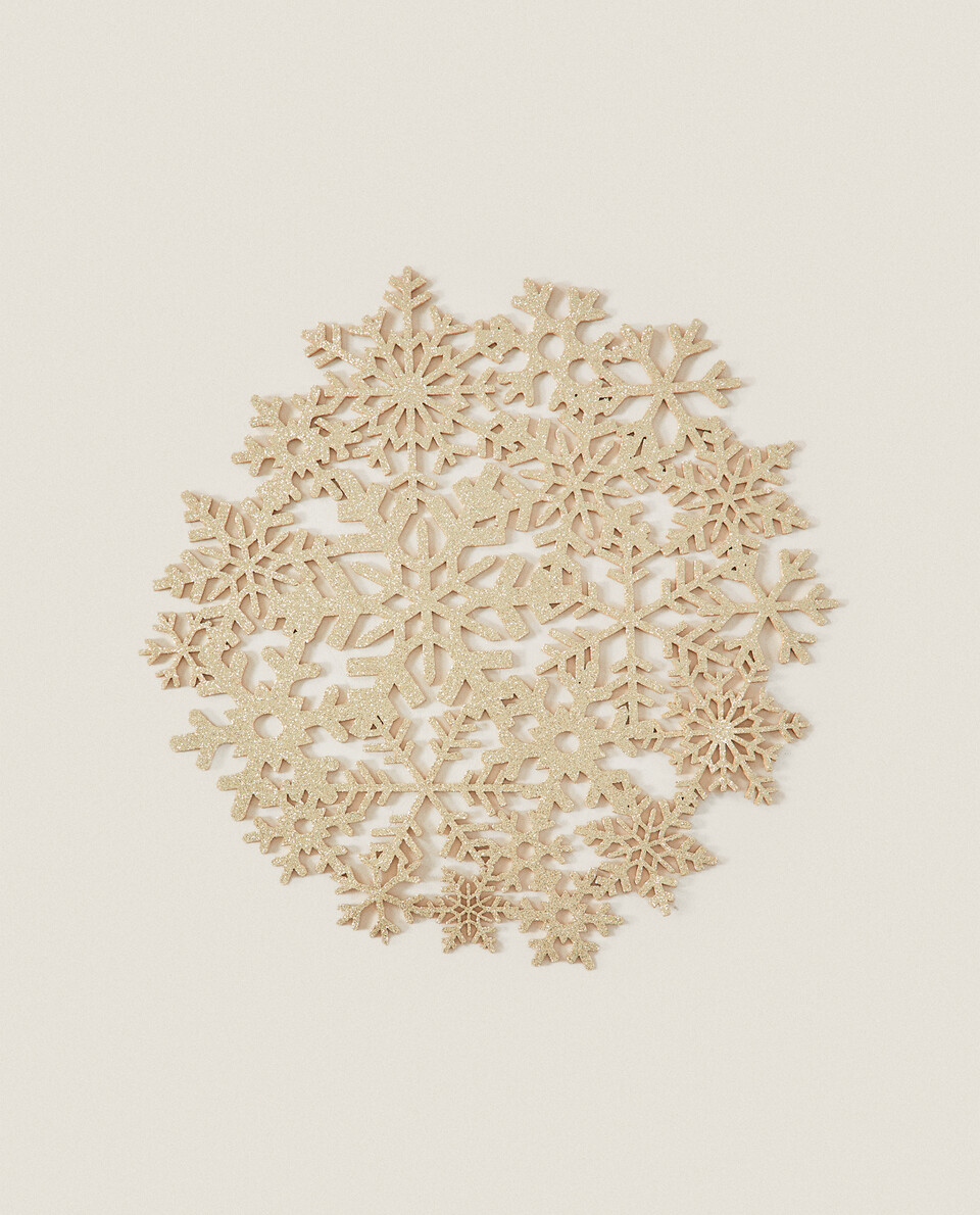 圣诞节亮粉雪花餐垫