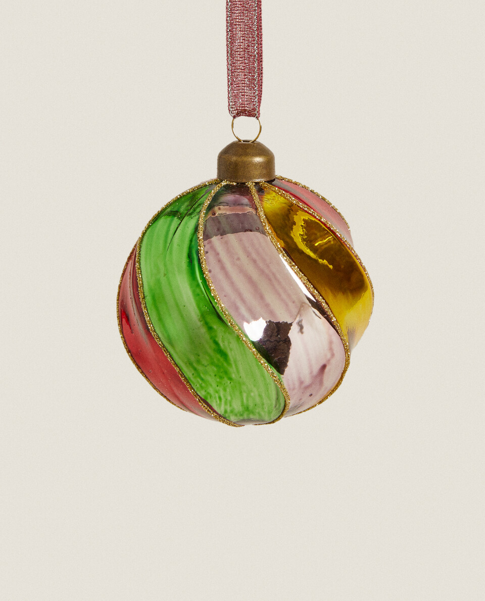 CHRISTMAS SPIRAL MULTICOLOURED BAUBLE DECORATION