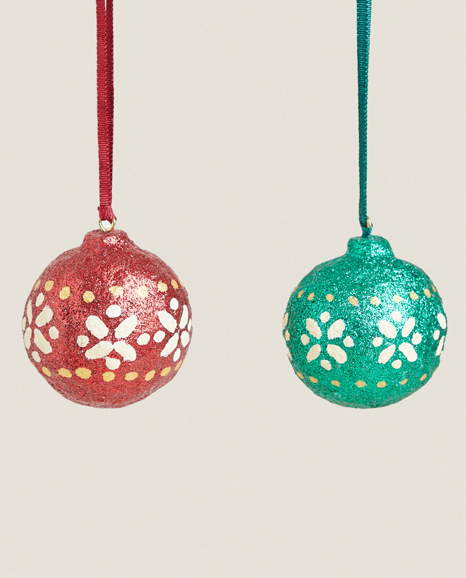 PACK OF GLITTERY BAUBLE CHRISTMAS DECORATIONS (PACK OF 2)