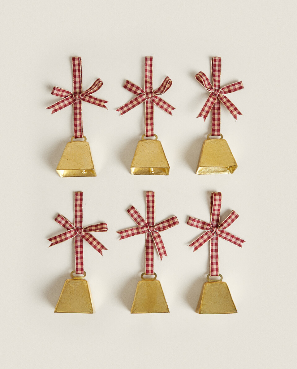PACK OF TARTAN CHRISTMAS BELL DECORATIONS (PACK OF 6)
