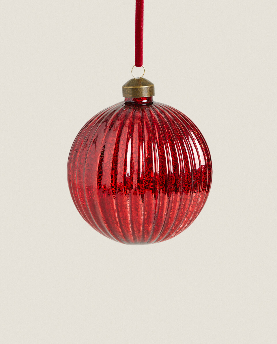 GLASS CHRISTMAS BAUBLE DECORATION WITH STRIPES