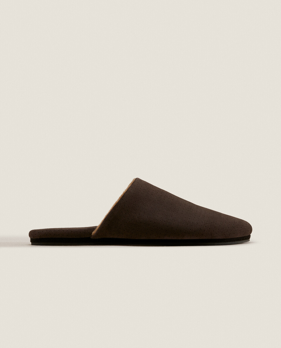 Leather slippers with perforated detail