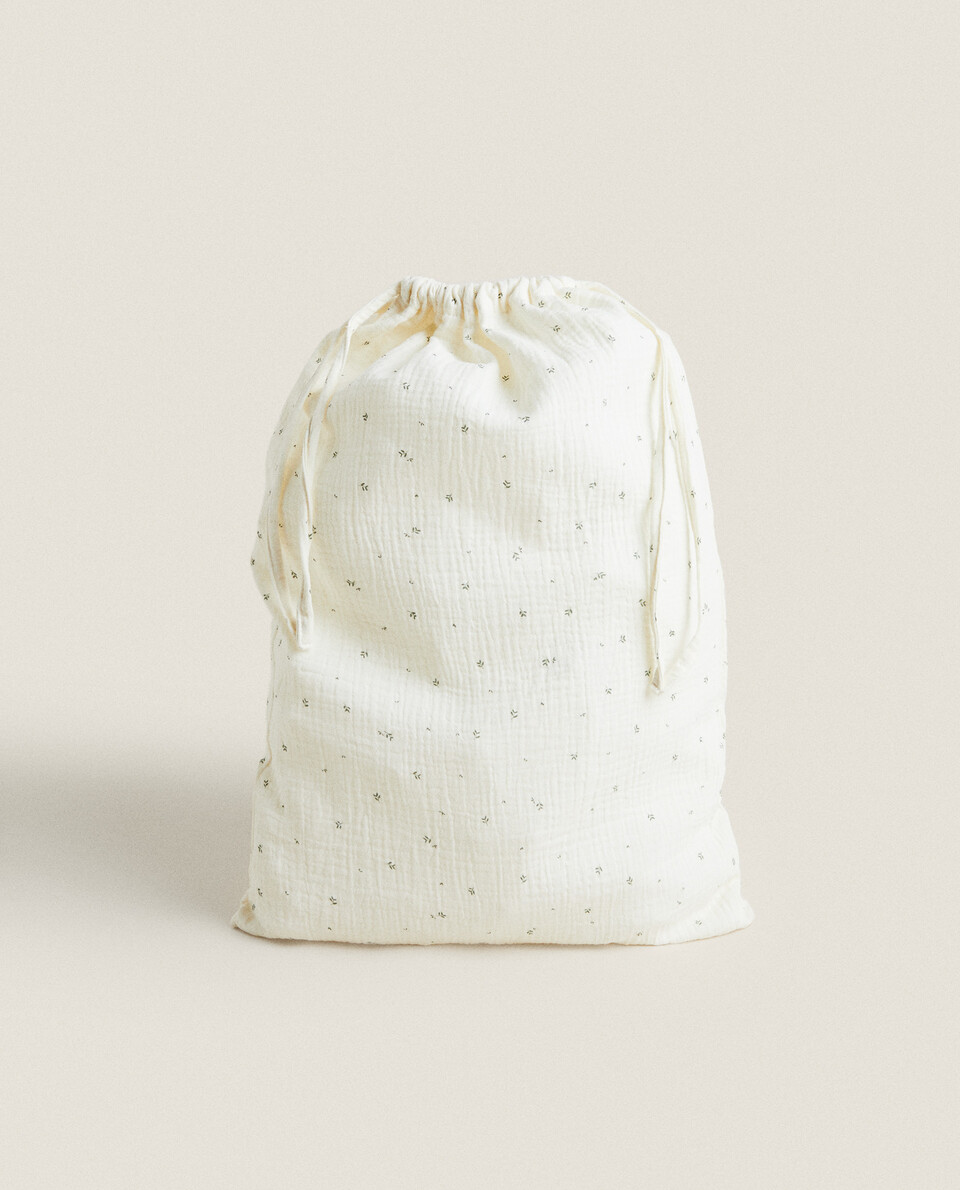 LARGE MUSLIN BAG WITH LEAVES