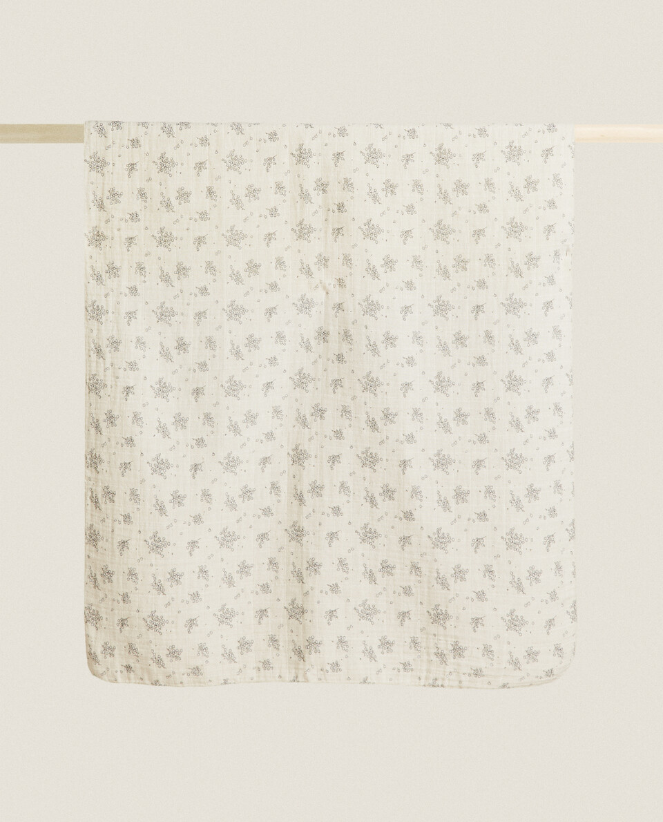 LINEN AND COTTON FLORAL BLANKET