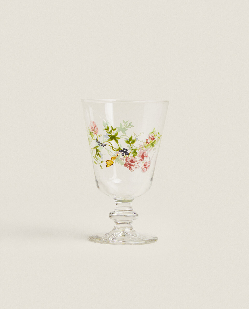 花卉贴花玻璃葡萄酒杯