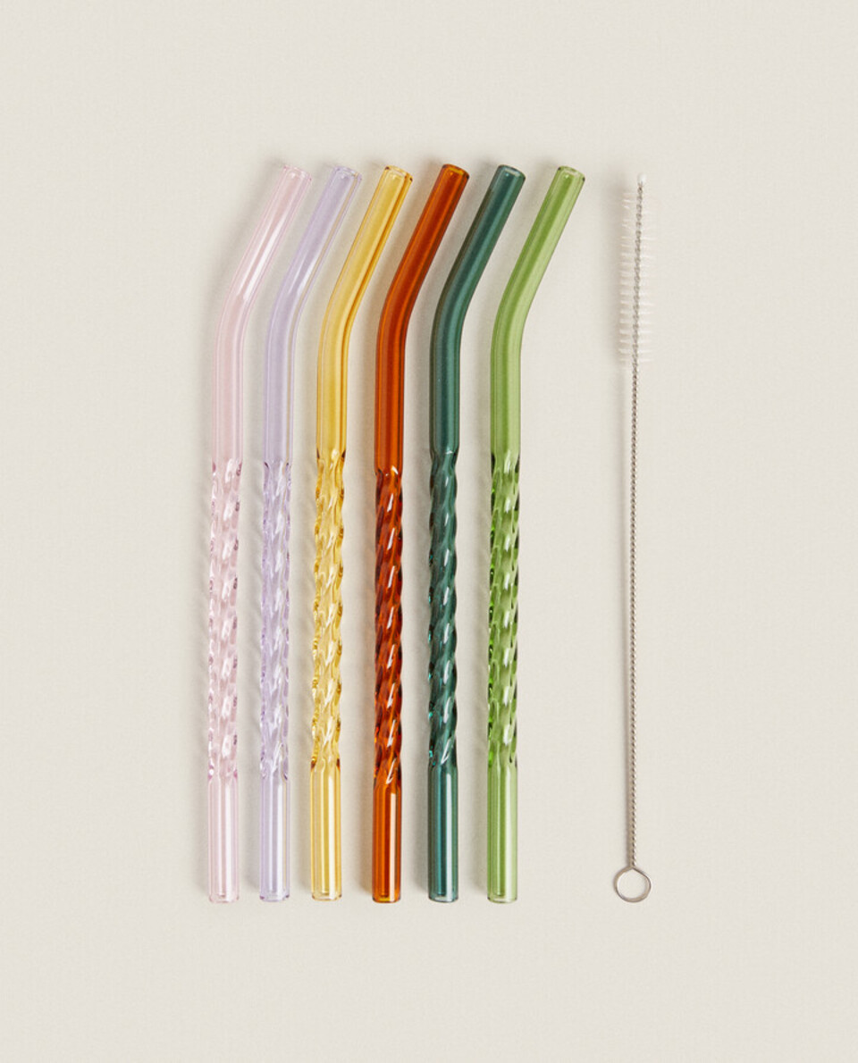 COLOURED BOROSILICATE GLASS STRAW PACK (PACK OF 6)