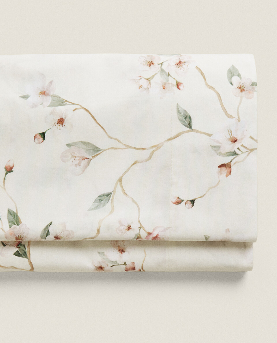 樱花图案棉质上层床单