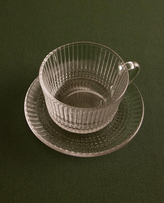 几何浮雕玻璃茶杯