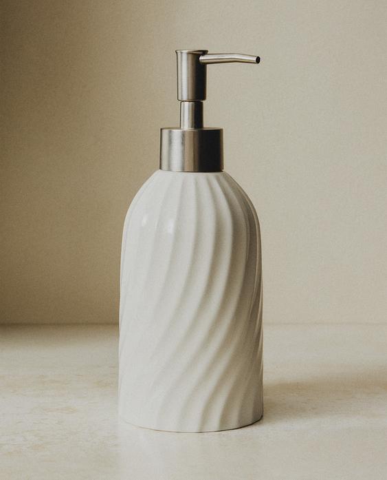 CERAMIC SOAP DISPENSER WITH RAISED DESIGN