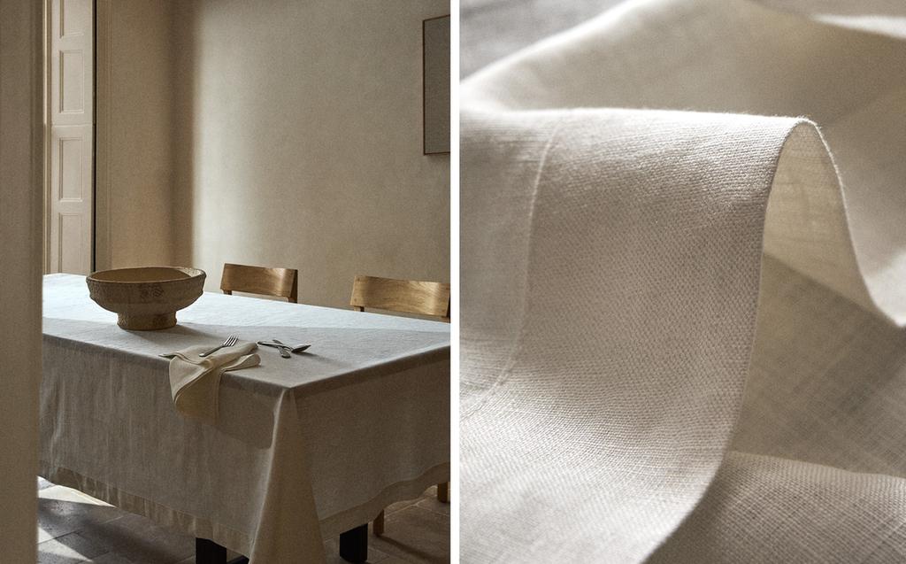 PLAIN-COLOURED LINEN TABLECLOTH