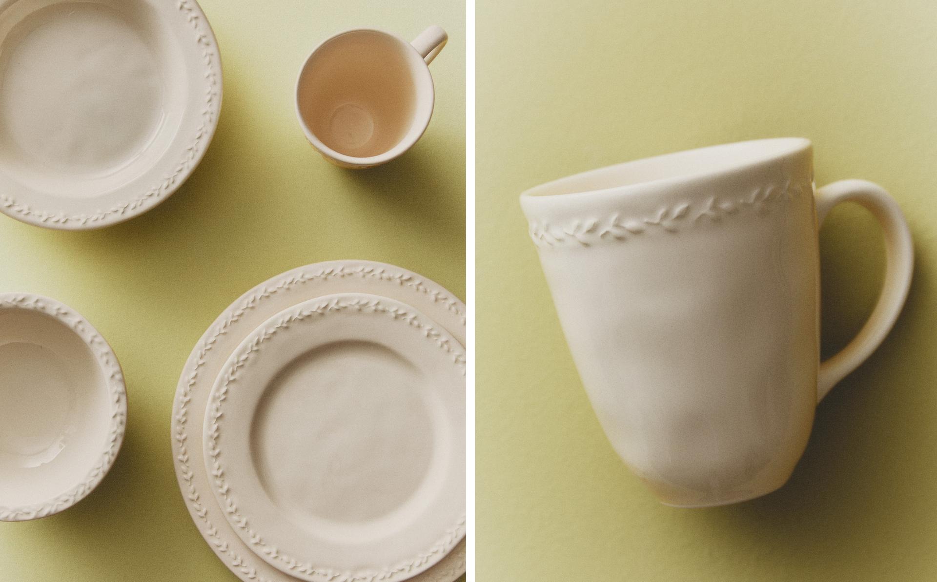 EARTHENWARE DINNER SET WITH RAISED-DESIGN EDGE EARTHENWARE DINNER SET WITH RAISED-DESIGN EDGE