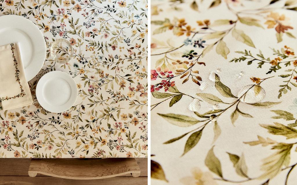 FLORAL PRINT RESIN-COATED TABLECLOTH