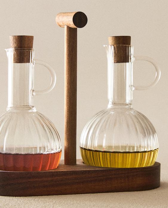 木制硼硅玻璃油瓶套装