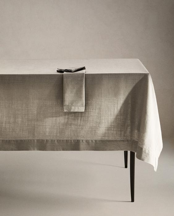HEMSTITCHED COTTON TABLECLOTH