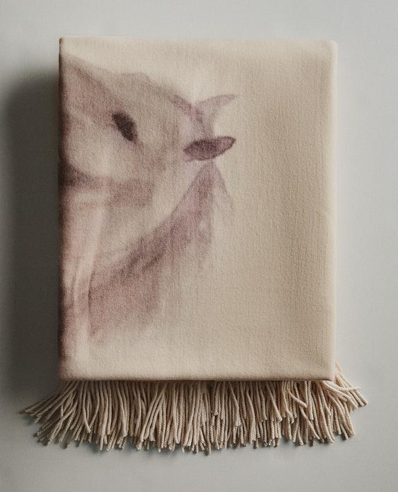 印花流苏羊毛毯