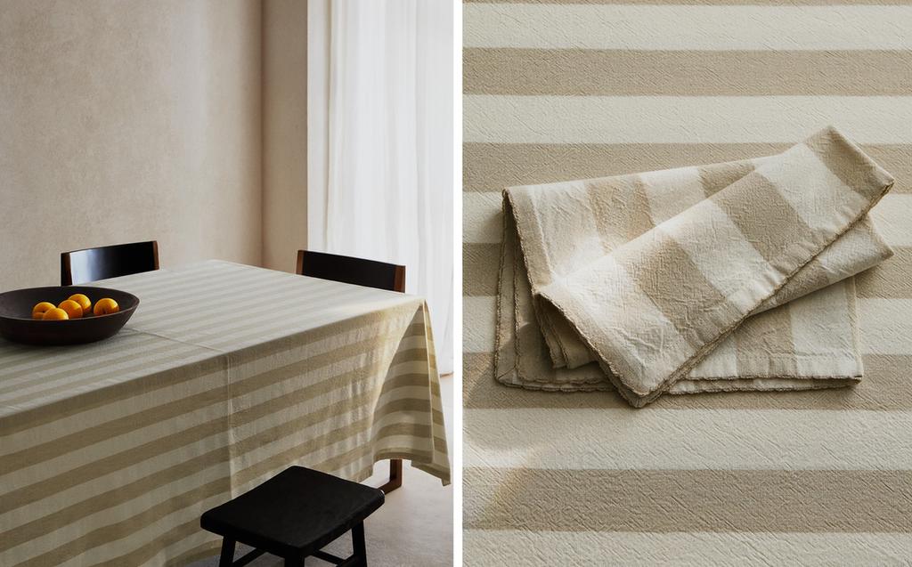 DYED THREAD STRIPED TABLECLOTH