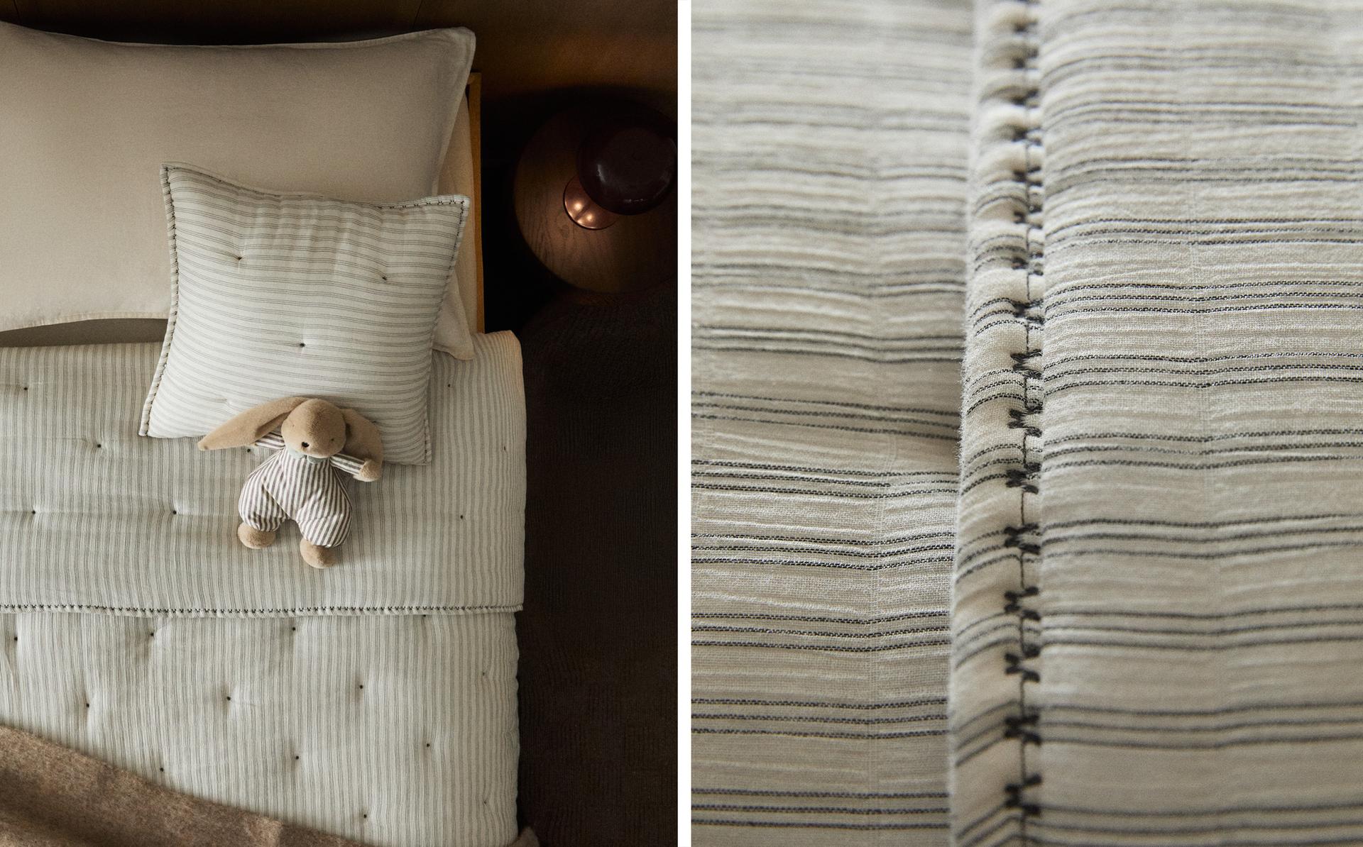 KIDS' COTTON QUILTED BEDSPREAD WITH THIN STRIPES KIDS' COTTON QUILTED BEDSPREAD WITH THIN STRIPES