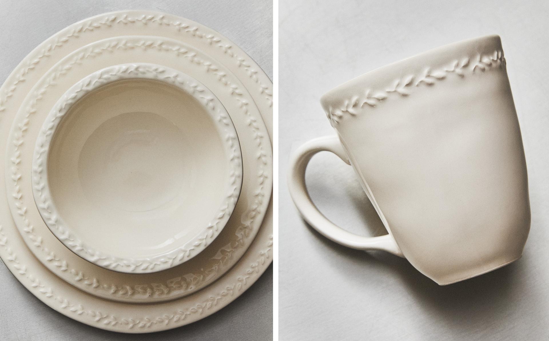 EARTHENWARE DINNER SET WITH RAISED-DESIGN EDGE EARTHENWARE DINNER SET WITH RAISED-DESIGN EDGE