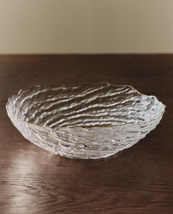 GLASS SALAD BOWL WITH GOLD RIM