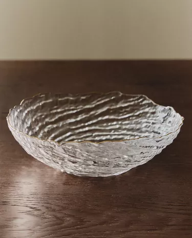 GLASS SALAD BOWL WITH GOLD RIM