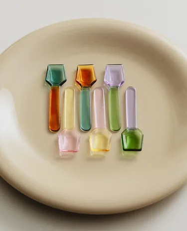 PACK OF MULTICOLOURED BOROSILICATE GLASS ICE CREAM SPOONS (PACK OF 6)