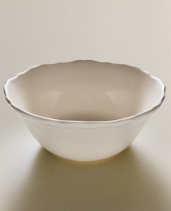 EARTHENWARE SALAD BOWL WITH RAISED-DESIGN EDGE