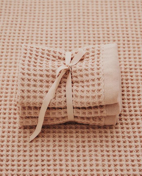 纯色华夫格棉质梳洗台毛巾（3 件套）