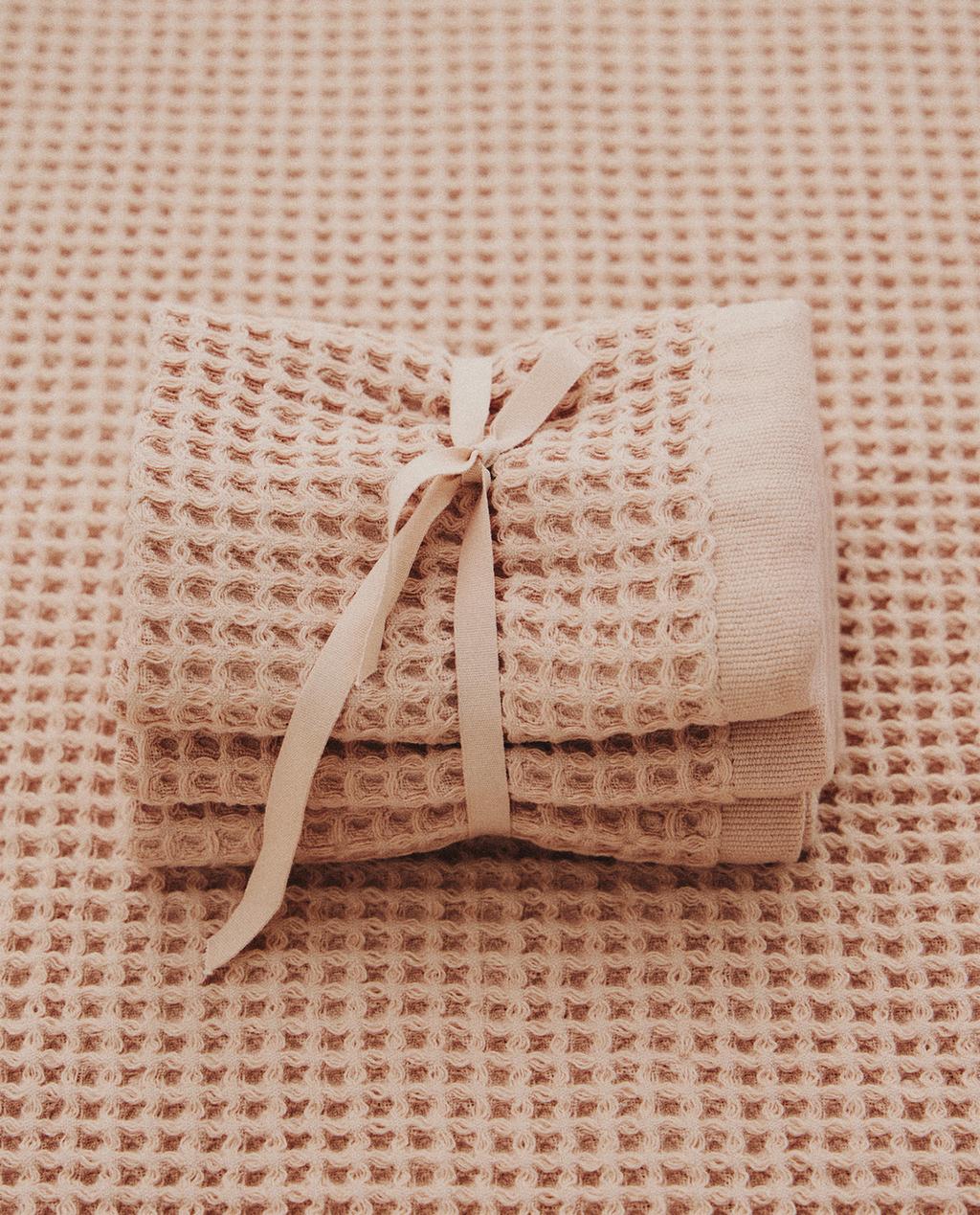 纯色华夫格棉质梳洗台毛巾（3 件套）