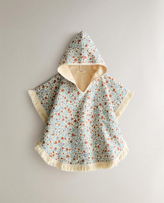 花朵印花儿童沙滩斗篷