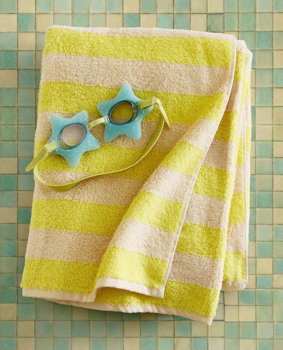 KIDS' STRIPED COTTON BEACH TOWEL