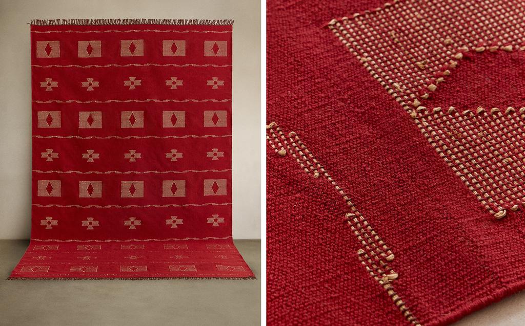 GEOMETRIC PRINT WOOL AND RAFFIA RUG