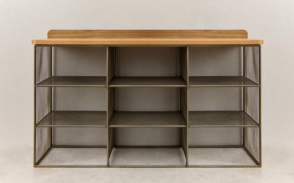 METAL AND WOOD SHOE BENCH